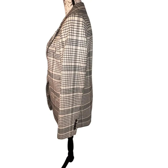 MNG Mango, S, tan black plaid long sleeve single button padded knit blazer ￼ - Picture 5 of 11